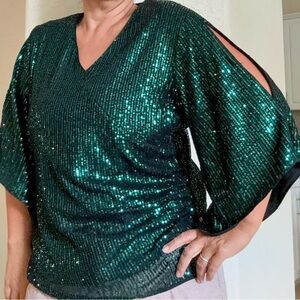 Grace Karin Teal Sequin Blouse